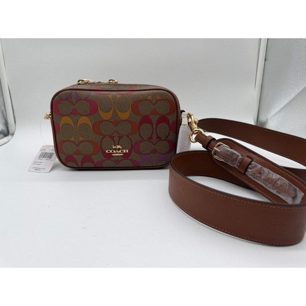 Coach Crossbody Bag Signature Rainbow Canvas Brown Multi NEW